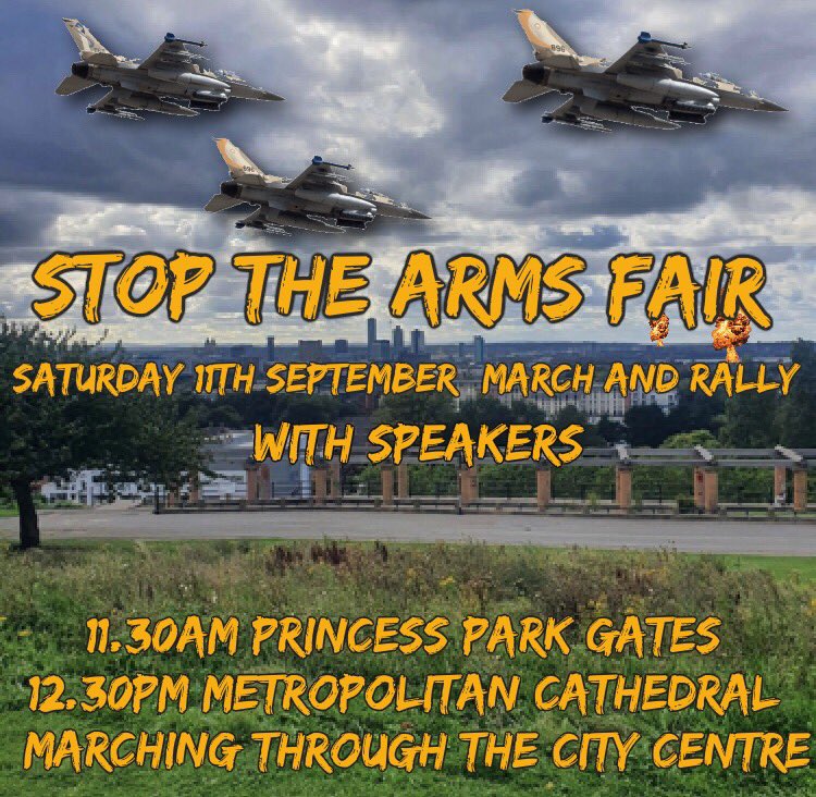 Everton2Gether's tweet photo. Stop the arms fair March and rally with speakers - This Saturday at 11.30am at princess park gates - 12.30pm metropolitan cathedral - marching through the city centre - We do not want the arms of death fair in our city! #notoarms #armshow #Palestine #Yemen #Syria #liverpool https://t.co/pmeafoOmLG
