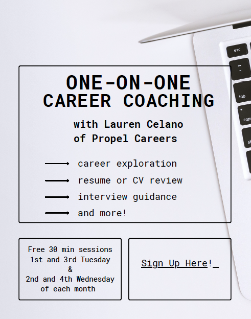Are you a current BU graduate student or post-doc? Want to get a free 30-minute career coaching session? Visit our Calendly page to book an appointment with Lauren Celano of Propel Careers. Visit 
calendly.com/bubestcareerco… to sign up!