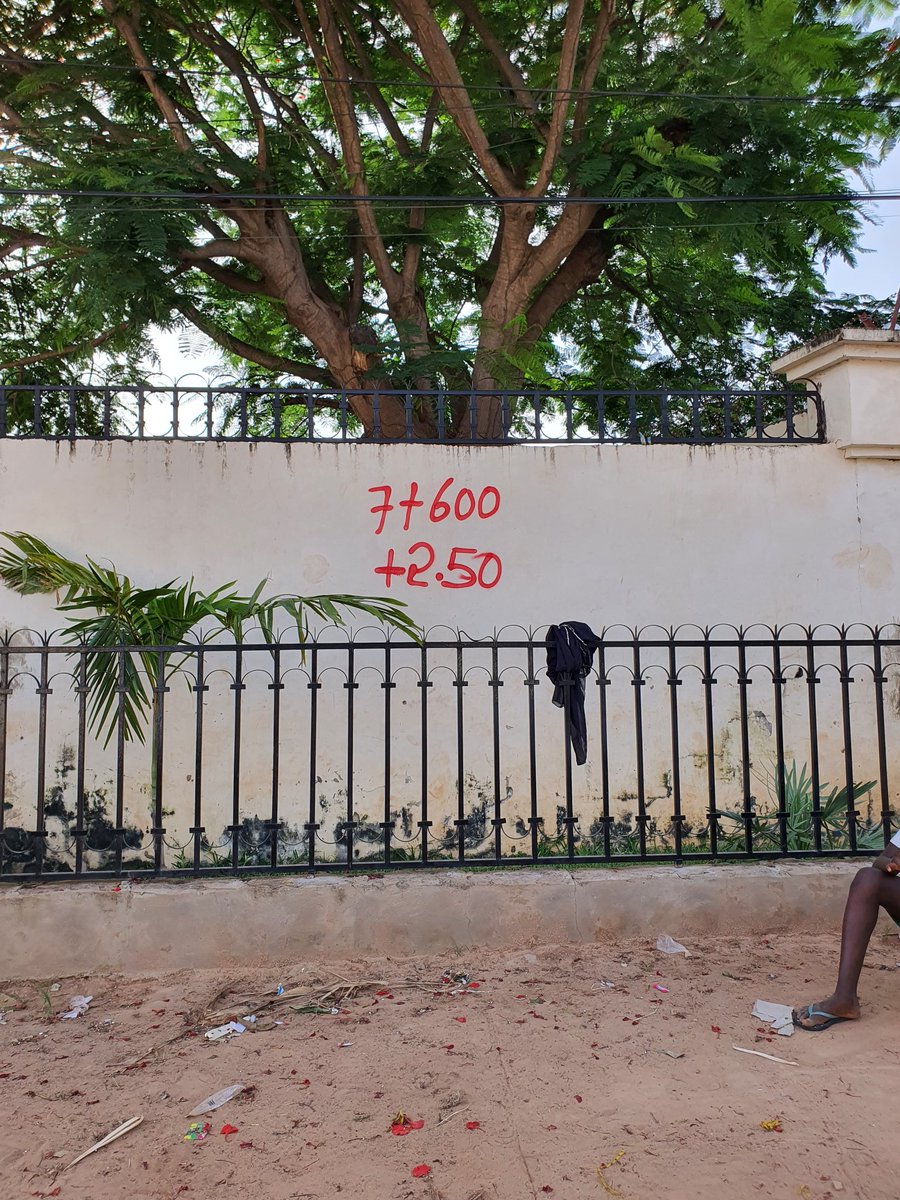 DrKebsun's tweet photo. Came home to this lovely welcome. Before I even get started on how you just paint on someone's wall (in two places), does anyone know what it's supposed to mean and what comes next? #OICroads #GambiaNoProblem https://t.co/NxepYAuaX7