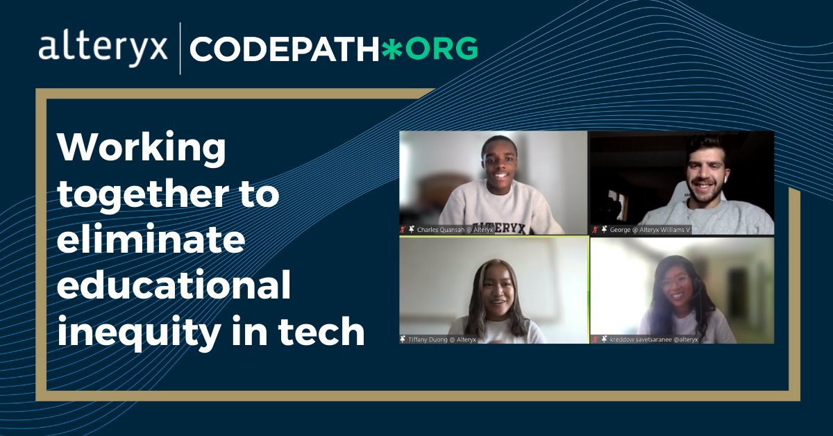alteryx's tweet image. Alteryx is excited to announce a partnership with @codepath in an effort to help eliminate educational inequity in tech careers. Last week we sponsored an internship information session and participated in their virtual Career Fair. ow.ly/HaHA50G7ioO #TeamAlteryx