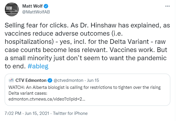 CBCFletch's tweet photo. June &amp; July: Experts warning of a 4th wave in Alberta and the journalists who report on their warnings are repeatedly attacked by top government officials, accused of fear mongering and not wanting the pandemic to end.

Today: "Kindness matters." https://t.co/pNeWsCKIAp
