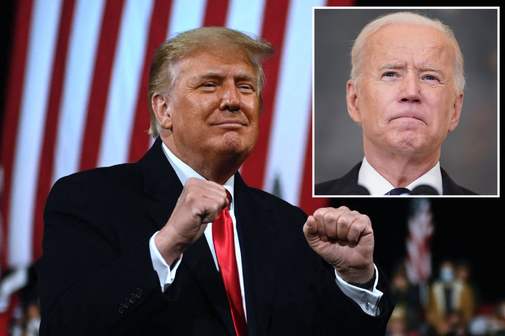nypost's tweet image. Trump says he&apos;d knockout Biden in &apos;seconds&apos; if they met in ring trib.al/pCBI27Y