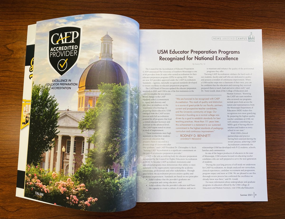 USM_CEHS's tweet photo. Have you seen the latest edition of @usmalumni's magazine, The Talon? 👀 🤩

We appreciate their help spreading the good news that @SouthernMiss is accredited by @caepupdates! Learn more: https://t.co/C7QeSIE2mS https://t.co/klxMEH6pbo