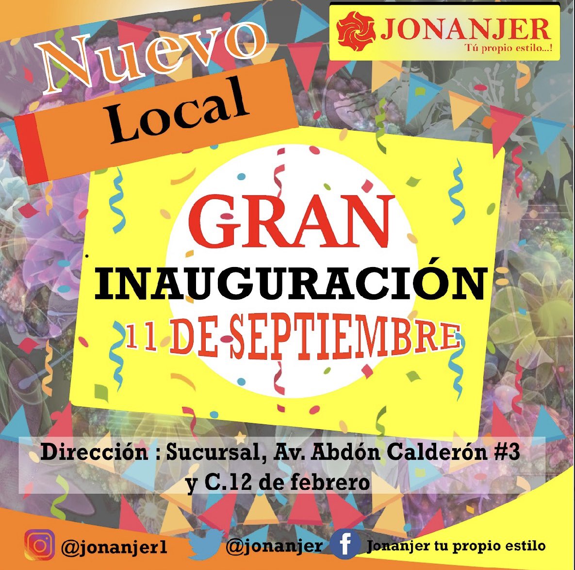 jonanjer's tweet photo. Jonanjer te invita a la Inauguración de nuestra sucursal 🎊🎉🍬🎁🍍🌹👏😎 #Jonanjer #inaguration #inaguracion https://t.co/Sh0zX6tufA
