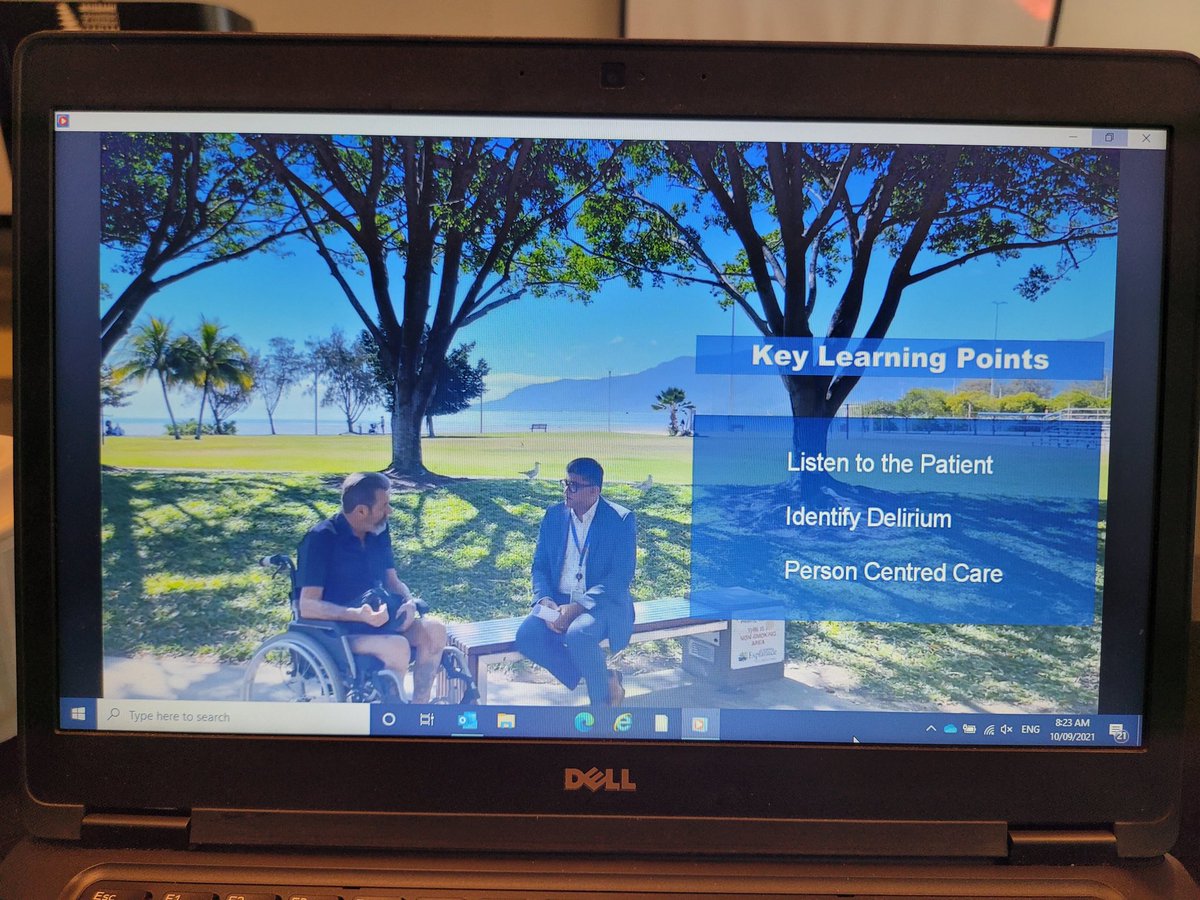 Key messages from KYM, ex-navy officer, Delirium Champion from Cairns
Family improves familiarity in Delirium Care
Person centred care
Healthcare professionals spending time with patients
#DECLARED2021 <a href="/ANZDA_delirium/">AustralasianDelirium</a>