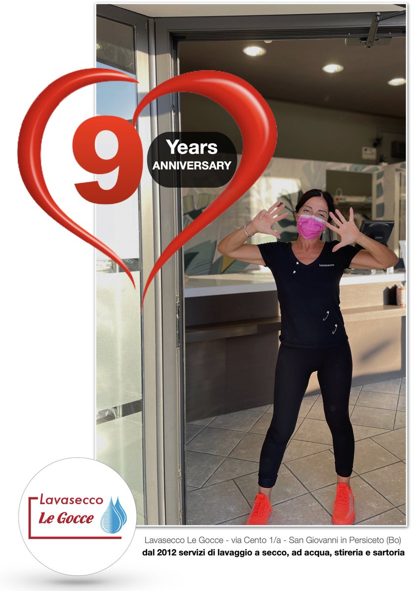 🌺 oggi celebriamo il 9° Anniversario dell'apertura del negozio, un grosso ringraziamento a tutti i CLIENTI ed allo STAFF 🌈
<a href="/Lav_LeGOCCE/">Lavasecco LE GOCCE</a> Lavasecco Le Gocce via Cento 1/a - San Giovanni in Persiceto (Bo)
