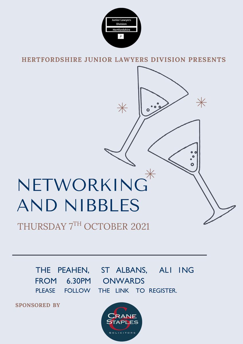 We are excited to announce that HJLD will be hosting a Networking and Nibbles event at the Peahen on Thursday 7th October.

We’d be delighted if you could join us, please secure your place using our sign up link below:

Kind sponsored by <a href="/CraneandStaples/">Crane and Staples Solicitors</a> 

eventbrite.co.uk/e/networking-a…