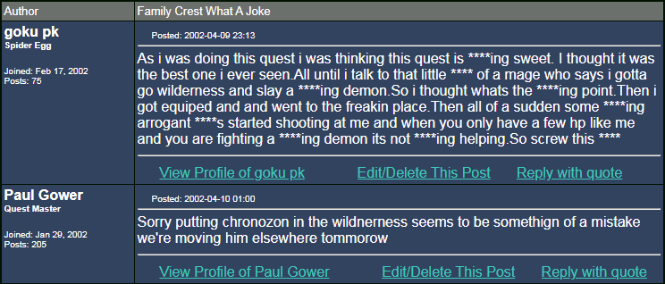 Bongeler's tweet photo. @PaulJGower Do you remember the story behind this? I know it was 19 years ago, so it's a shot in the dark. Also, where was Chronozon before the move to Edgeville dungeon? The Wiki doesn't seem to say anything about it. https://t.co/f6ACtpeviI