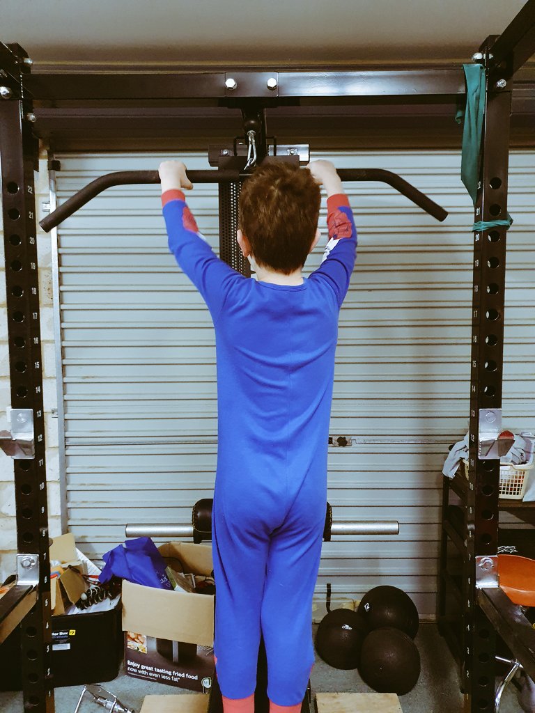 CathyO79's tweet photo. Gyms being closed has one benefit - I'm training in my garage at 5am and Mr 6 often wakes before I finish my session, resulting every time in a bit of monkey see, monkey do. #strength #familytraining #physicalhealth #Mentalhealth https://t.co/PAfjBJgpmo