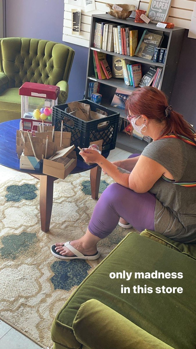 What am I doing? What is going on here? Why do we have <a href="/DessartSweets/">dessart sweets</a> candy in a bookstore? Where did all those pencils come from? What even is a book anyway?!

(All will be revealed on Saturday!)