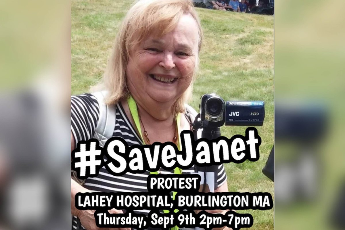 Mifsud50788845's tweet photo. Please call Lahey Hospital and ask them why they are refusing to treat Janet Aldrich with the protocol from America's Frontline Doctors .  All they want to do is put her on a ventilator, and we all know how that ends.

Lahey Hospital ph# 781-744-8556
#SaveJanet https://t.co/E8oPdBxAC0