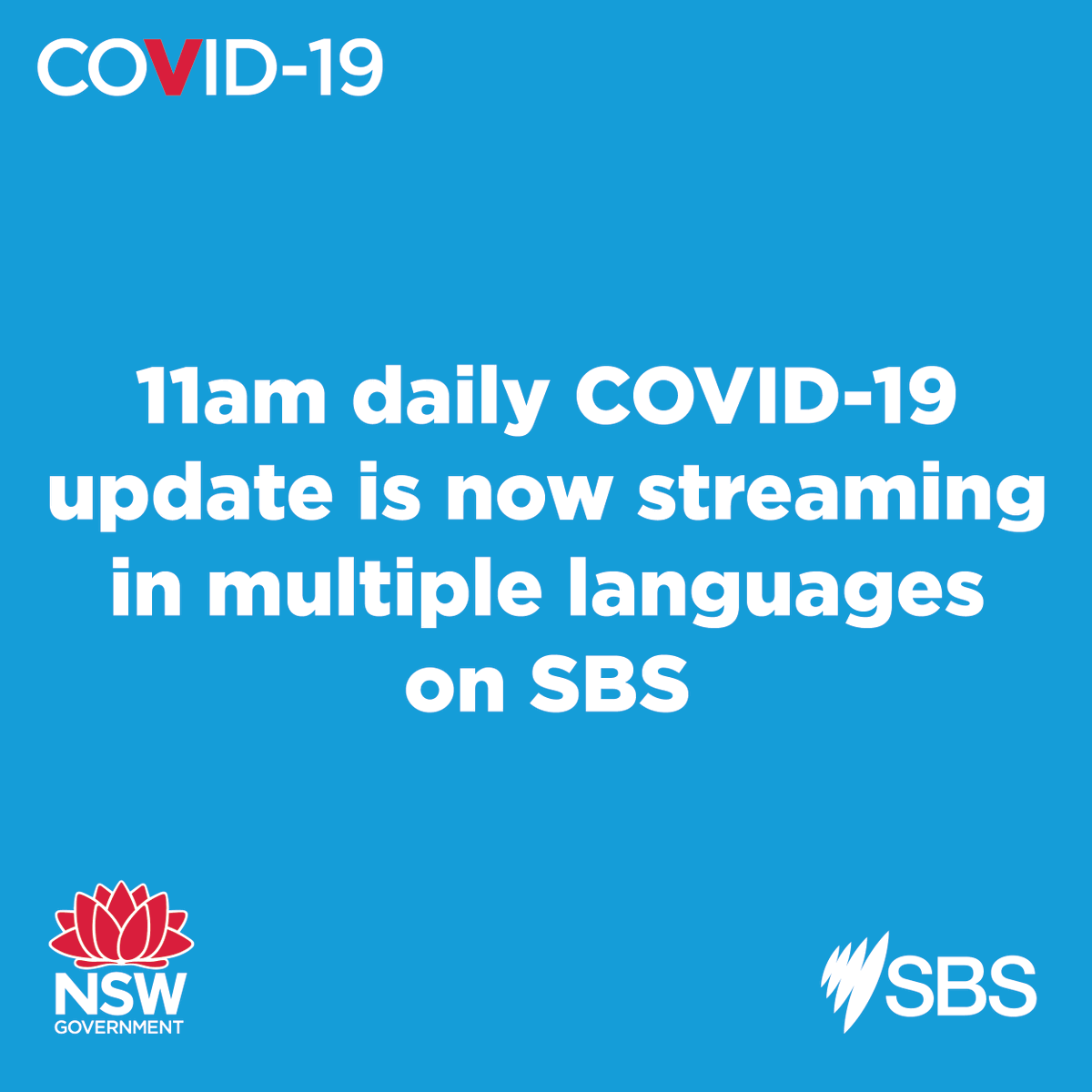 The 11am daily COVID-19 updates are now available in Arabic, Assyrian, Bangla, Cantonese, Greek, Khmer, Mandarin, Spanish, Urdu and Vietnamese on SBS Facebook pages.

sbs.com.au/language/coron…

#COVID19NSW #NSWCOVIDUpdate
