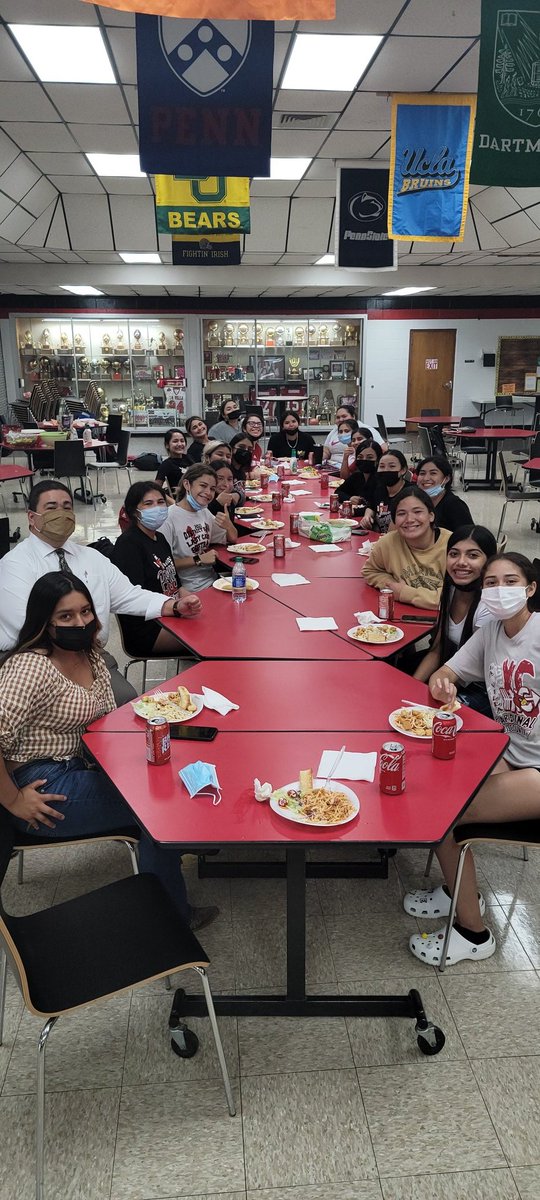 Ready for our first district game tomorrow. Spaghetti night to carb up! A big thank you to our Lady Cardinal Parents for providing this meal for the girls.