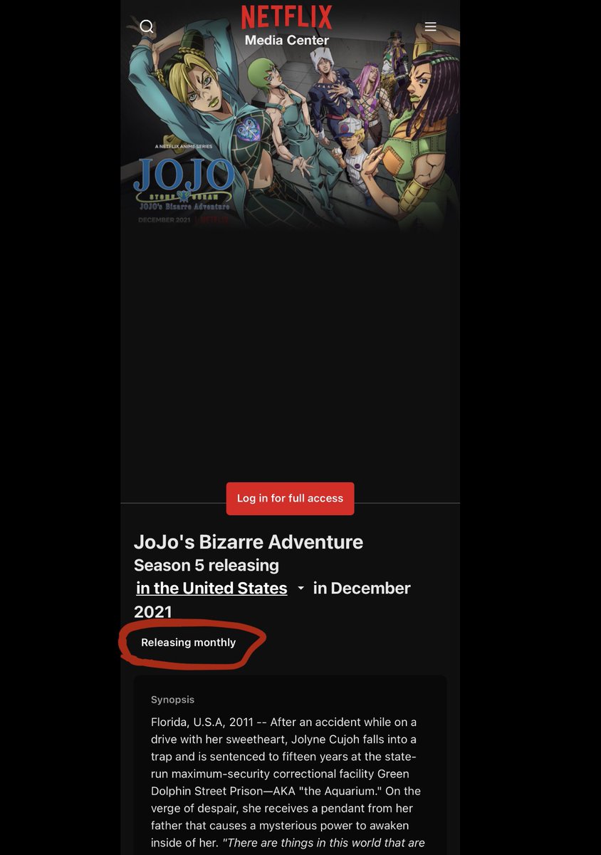 JoJo's Bizarre Adventures: Stone Ocean release date Netflix