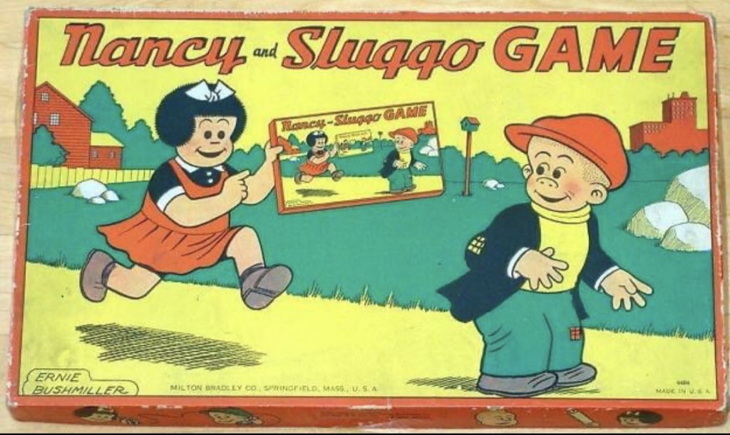 erniebushmiller's tweet photo. The Nancy &amp; Sluggo GAME. Anyone got the instructions? Do you get #3rocks as tokens? #nancy #nancyandsluggo #nancycomics #erniebushmiller #nancygameover #nancytoys #nancymerchandise https://t.co/e3XfhfYtY0