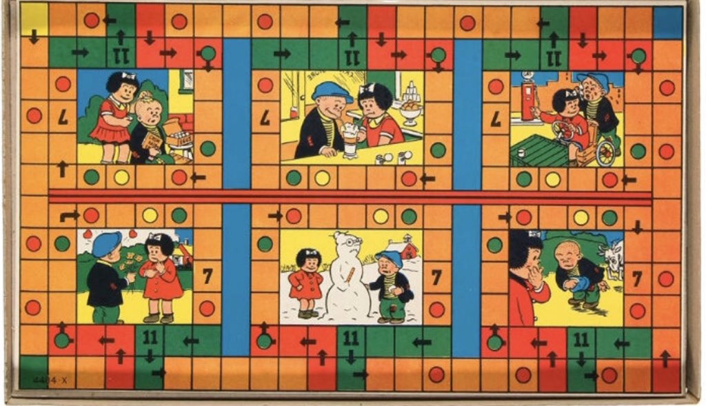 erniebushmiller's tweet photo. The Nancy &amp; Sluggo GAME. Anyone got the instructions? Do you get #3rocks as tokens? #nancy #nancyandsluggo #nancycomics #erniebushmiller #nancygameover #nancytoys #nancymerchandise https://t.co/e3XfhfYtY0