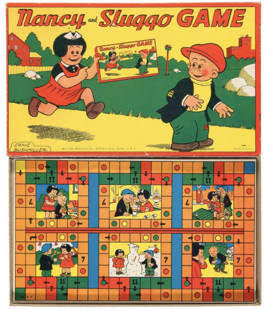 erniebushmiller's tweet photo. The Nancy &amp; Sluggo GAME. Anyone got the instructions? Do you get #3rocks as tokens? #nancy #nancyandsluggo #nancycomics #erniebushmiller #nancygameover #nancytoys #nancymerchandise https://t.co/e3XfhfYtY0