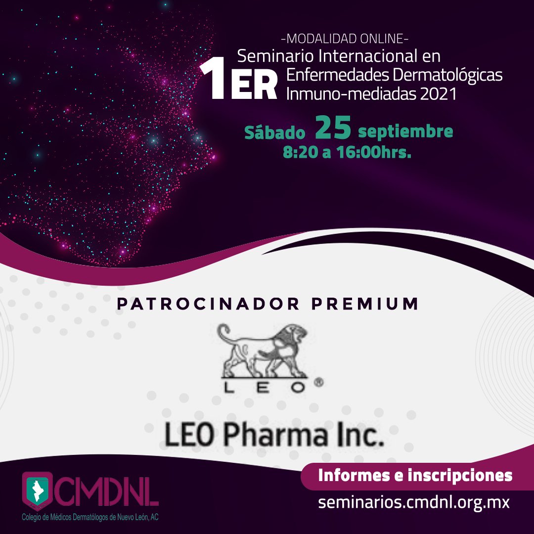 CMDNL1's tweet photo. Leo Pharma es uno de nuestros patrocinadores que nos trae una ponencia a nuestro Seminario.
Registrate en https://t.co/wg59CuE85O
#cmdnl #seminario #Dermatologia #LEOPharma https://t.co/YwM4nZrXf7