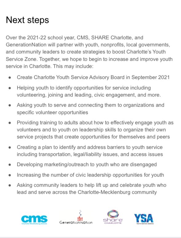 Youth are transforming our city for the better! Today, teens and nonprofit leaders joined <a href="/shareclt/">SHARE Charlotte</a> @CMS_IntBacc <a href="/GenNation/">GenerationNation</a> to talk about the Charlotte Youth Service Report and brainstorm ways to increase + improve youth service across city. bit.ly/391jPRj #cltmeckyouth
