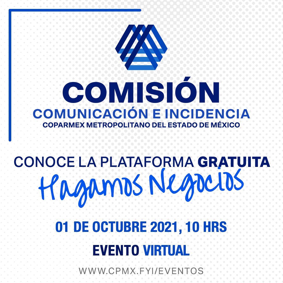 CoparmexMetro's tweet photo. Conoce nuestra #PlataformaDigital #HagamosNegocios, con la que tienes un #sitioweb posicionado y donde podrás #vender y #promocionar tus productos y servicios de forma #Gratuita para nuestros #SociosCoparmex.

🗓 01/10/21 🕙 10 am.

REGÍSTRATE ➡️ https://t.co/BlJIO3wwOF https://t.co/fScg0NEfio