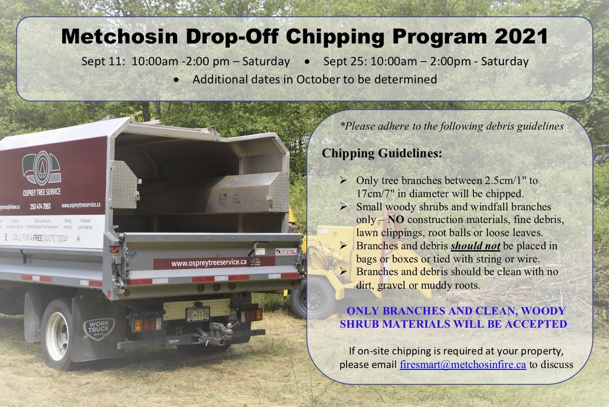 It's been great to see so many people taking part in the 2021 Metchosin Chipping Program. Hope to see you all again this Saturday :)