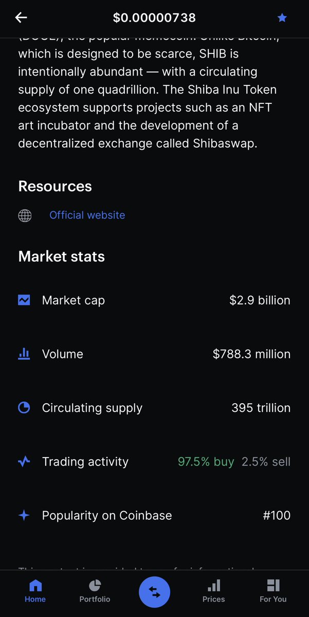 YouMakeTheLogo's tweet photo. $SHIB on @CoinbasePro with a 97.5% Trading Activity 😂😂 🚀🚀🚀🚀🚀🚀 $AMP $ACH $SOL $BTC #SHIB #Crypto #Coinbase @coinbase @elonmusk https://t.co/pgbJqB4tQf