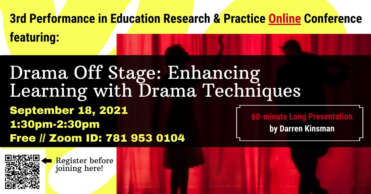 Calling all drama enthusiasts!!

We have several workshops and presentations next Saturday (Sept. 18) on topics related to the use of Drama in Performance-Assisted Learning.  You may be interested in these fabulous speakers!

Registration (Free!): ow.ly/GeM750G4qiZ