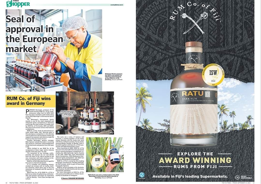 ParadiseBevFiji's tweet photo. Our RATU Dark Rum has been awarded a gold medal at the 2021 Meininger’s International Spirits Awards in Germany.
Read more in today's Fiji Times and Fiji Sun or visit our Facebook and Instagram pages.
#SupportLocal #fijianmade #FijiNews #enjoyresponsibly https://t.co/Oy5te8zLZG