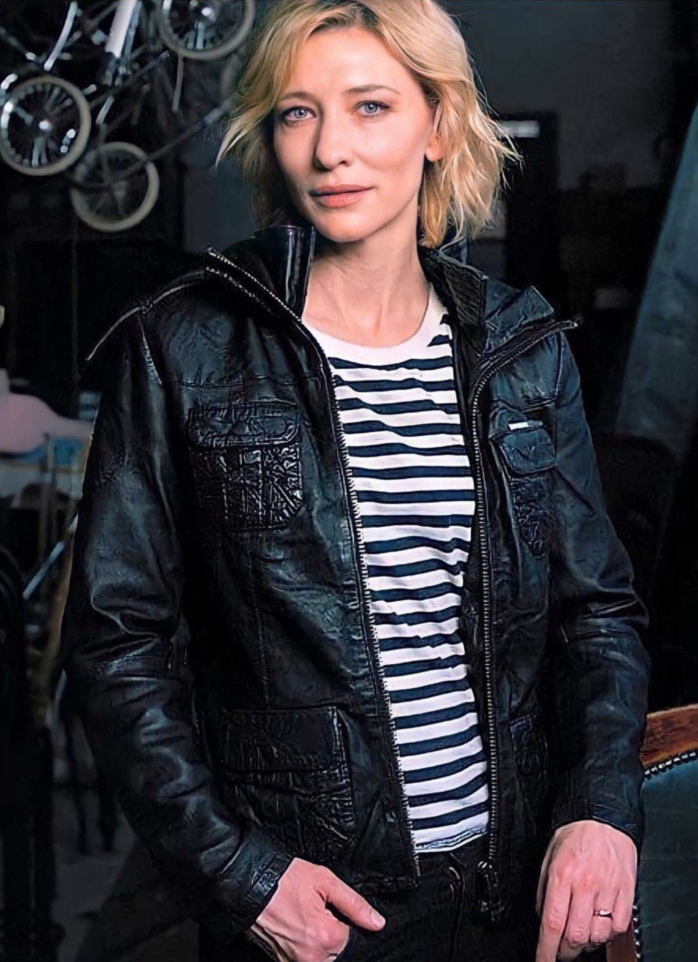 Cate blanchett leather best sale jacket