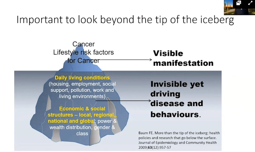 Social & structural determinants impact health outcomes including cancer. Prof @baumfran AO presents on upstream determinants of cancer, equity & social justice #SydCC2021 #commercialdeterminants #healthinallpolicies