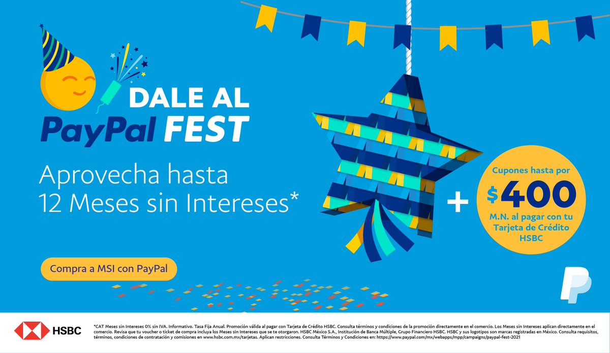 HSBC_MX's tweet photo. Si los pagos digitales son lo tuyo, 📲 aprovecha los Meses sin Intereses* que tenemos para ti este #PayPalFest con tus Tarjetas de Crédito #HSBC. 🥳
Consulta términos y condiciones en: https://t.co/S2cy0NzlZD
Promoción válida del 08 al 11 de septiembre de 2021. https://t.co/u6yJx8WuQe