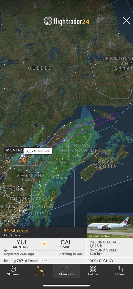 TomPodolec's tweet photo. 🔀 DIVERSION MEDICAL 
Air Canada #AC74 to Cairo returned to Montreal with an on board medical; did not require landing at a closer airport. 
https://t.co/JvB855Gy7s https://t.co/lcV8G1nols
