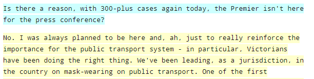 Raf_Epstein's tweet photo. A tale of two pressers

@GladysB  being asked why stop the daily presser at 1500 cases, by @ChrisReason7 

Vic Roads Minister being asked @DanielAndrewsMP isn't at a presser for around 334 cases (highest since last year) https://t.co/6gNy01h6Eu