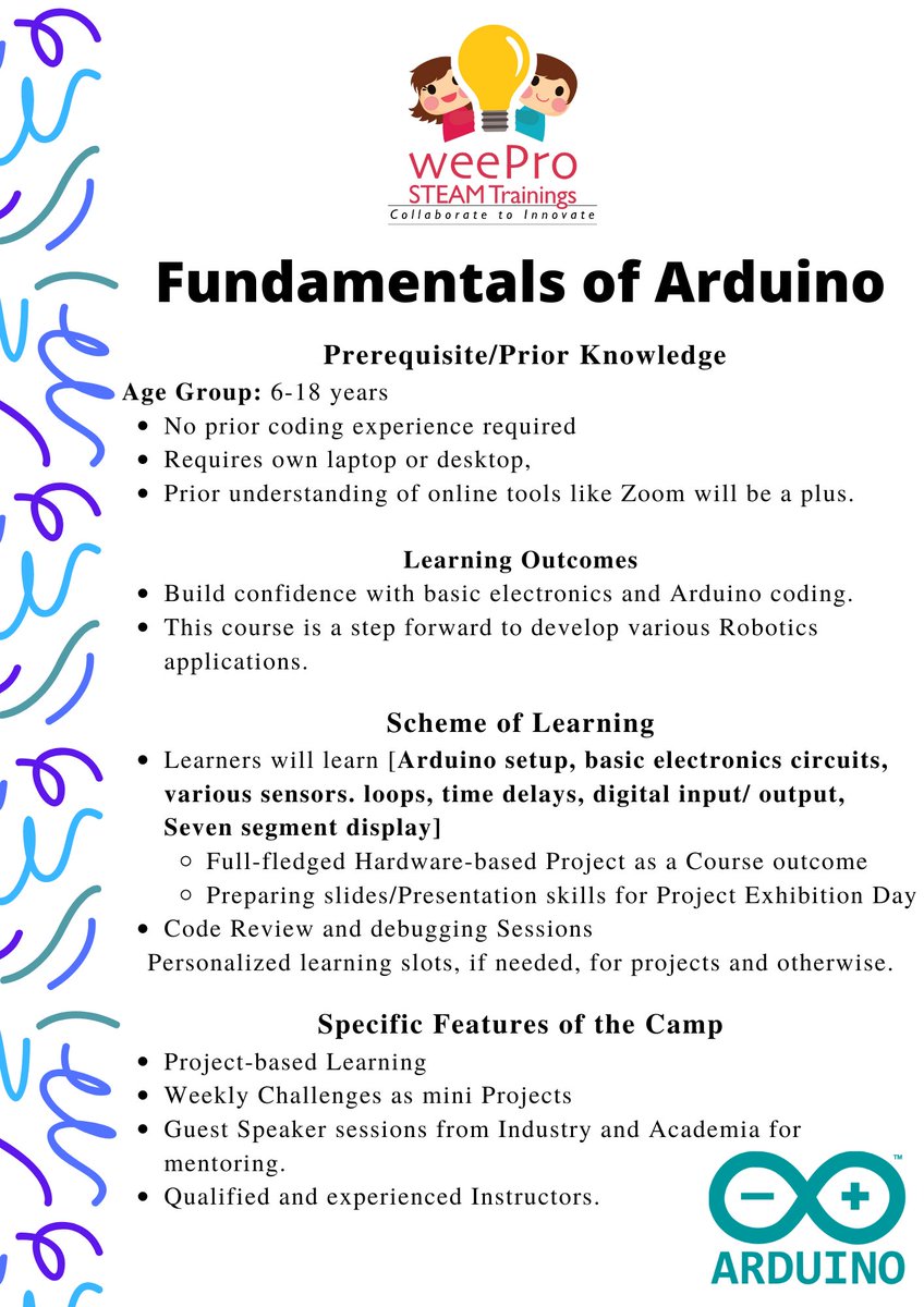 coding_weepro's tweet image. Free Demo Session for our Arduino camp tomorrow from 6-8 pm. Camp to start from next week. 
Register now: 
bit.ly/3DoeAsS

#girlswhocode #coding #codingpython #developgames #womenwhocode #girlsinstem #onlinecamp #bootcamp #arduinocamp #arduinocoding