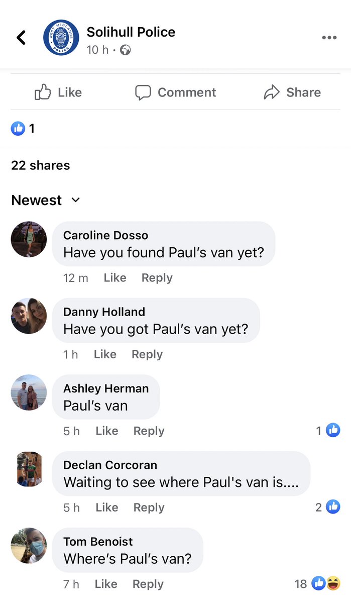 Woke up to this tweet doing numbers and people have found the police Facebook page and are commenting on a legit post asking where the van is😂😂