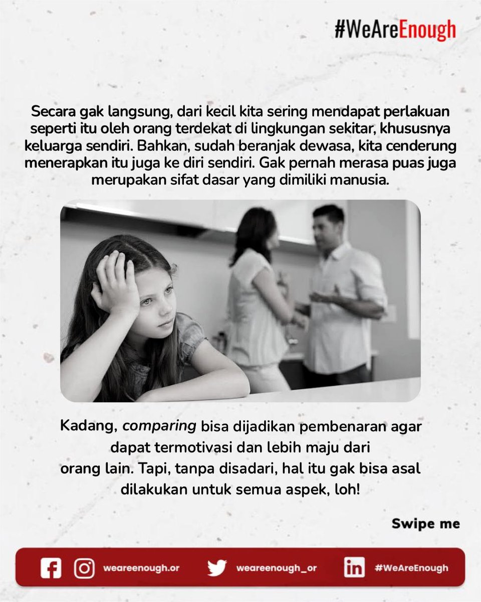 weareenough_or's tweet photo. Jangan biasakan membanding-bandingkan ya guys! Kita gatau kan masalah yg dialami tiap-tiap orang itu pasti berbeda. Yuk apabila kita tidak bisa jadi pendengar yang baik, setidaknya jangan jadi pengucap hal yg buruk ✨

#WeAreEnough #EducationTime https://t.co/KEIiEeQNHX