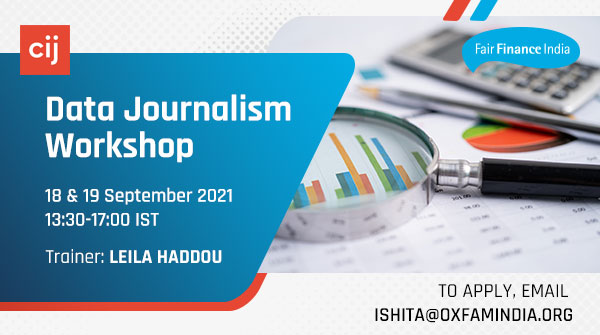 OxfamIndia's tweet photo. 🔴What are you waiting for? 

There are 2 excellent workshops by @FairFinanceInd— @cijournalism with Mark Lee Hunter &amp; @LeilaHaddou
 
 You don't want to miss it. Enrol today. 

For details👉https://t.co/vK7MJfppEa https://t.co/f2zrXrUJGd