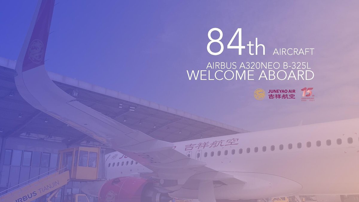 Welcome the new Airbus A320neo joining Juneyao Air fleet.
The new Airbus neo aircraft, registration number B-325L, has been delivered to Juneyao Air from Airbus Tianjin factory located in northern China. The new aircraft is the 84th aircraft in our fleet