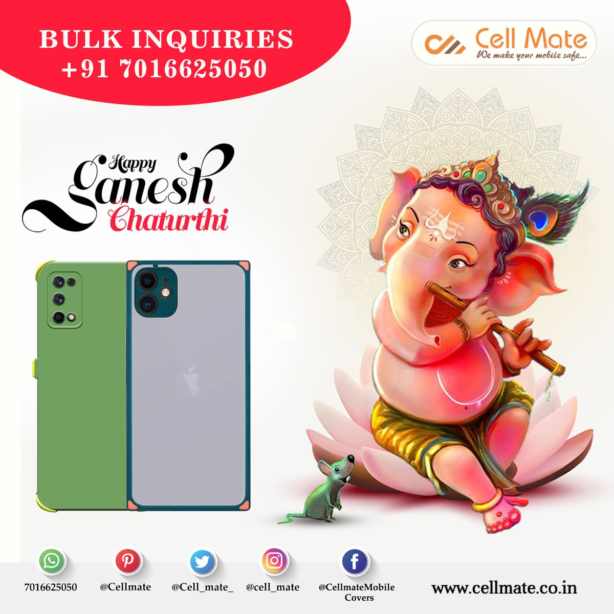 May the divine blessings of Lord Ganesha bring you happiness, protect you from evil and fulfil your wishes today and always! Happy Ganesh Chaturthi Smiling face with smiling eyes

#Cellmate #CellmateCover #MobileCover #GaneshChaturthi #ShreeGanesh #GanapatiBappa #VinayakaChavithi