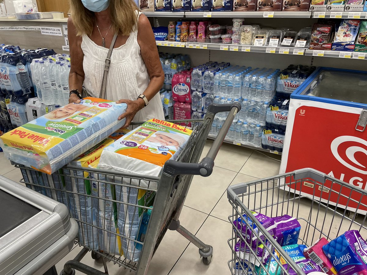 Back to our roots in Leros this week! Despite numbers of refugees on Leros being lower (around 200), many needs remain.y’day-a bumper shop of nappies,sanitary towels and baby formula.Next-undies.If you would like to help, please hit this link to donate asnteamuk.enthuse.com/#!/