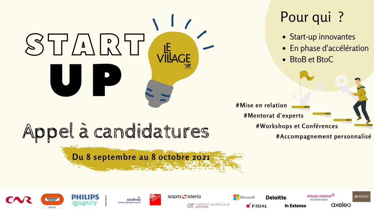 #AppelACandidatures l Vous êtes une start-up innovante, en phase d’accélération ? Rejoignez notre <a href="/VillagebyCaCe/">VillagebyCa-Centrest</a> : accélérateur de #startups, #business et d'#innovation à Lyon et dans sa région ! Candidatures jusqu'au 08/10🚀👉form.jotform.com/levillagebycac….
