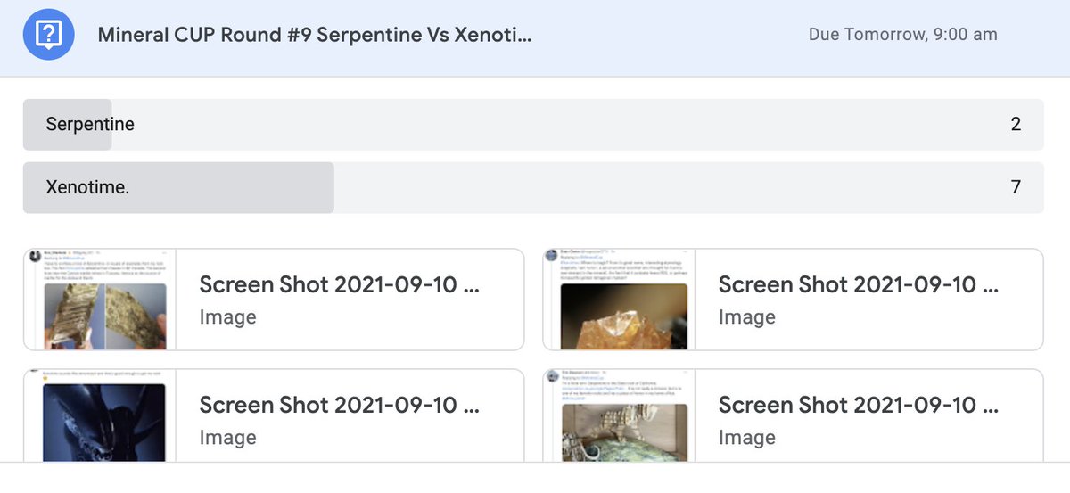mareetimms's tweet image. Just finished lessons with both my year 8 classes - one after the other.... Votes are looking good. Likes team #Xenotime may be in the lead. See if more come in over the rest of the day. #MinCup2021   #RemoteLearning fun.