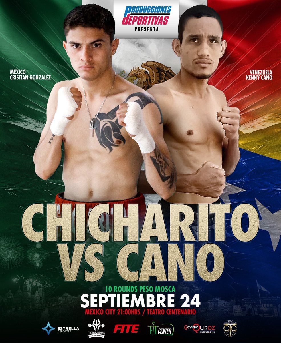 pdeportivas_'s tweet photo. 🥊🇲🇽🇻🇪 Regresamos con nuestra función mensual el próximo 24 de septiembre con el mexicano Cristian “Chicharito” González y Kenny “El Maestrico” Cano como protagonistas. González realizará la segunda defensa de su título #FECARBOX del @WBCBoxing.
¡Será un espectáculo imperdible! https://t.co/EzBb0j8VB6