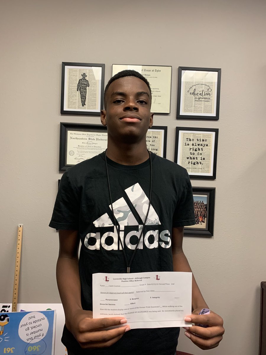 MrBadyna's tweet photo. @LHSKillough @LHSHarmon @LewisvilleHS POSITIVE OFFICE REFERRALS! Great student exhibiting the attributes of Farmer P.R.I.D.E. #TodayAtLHSK https://t.co/U9t7IJAg4S