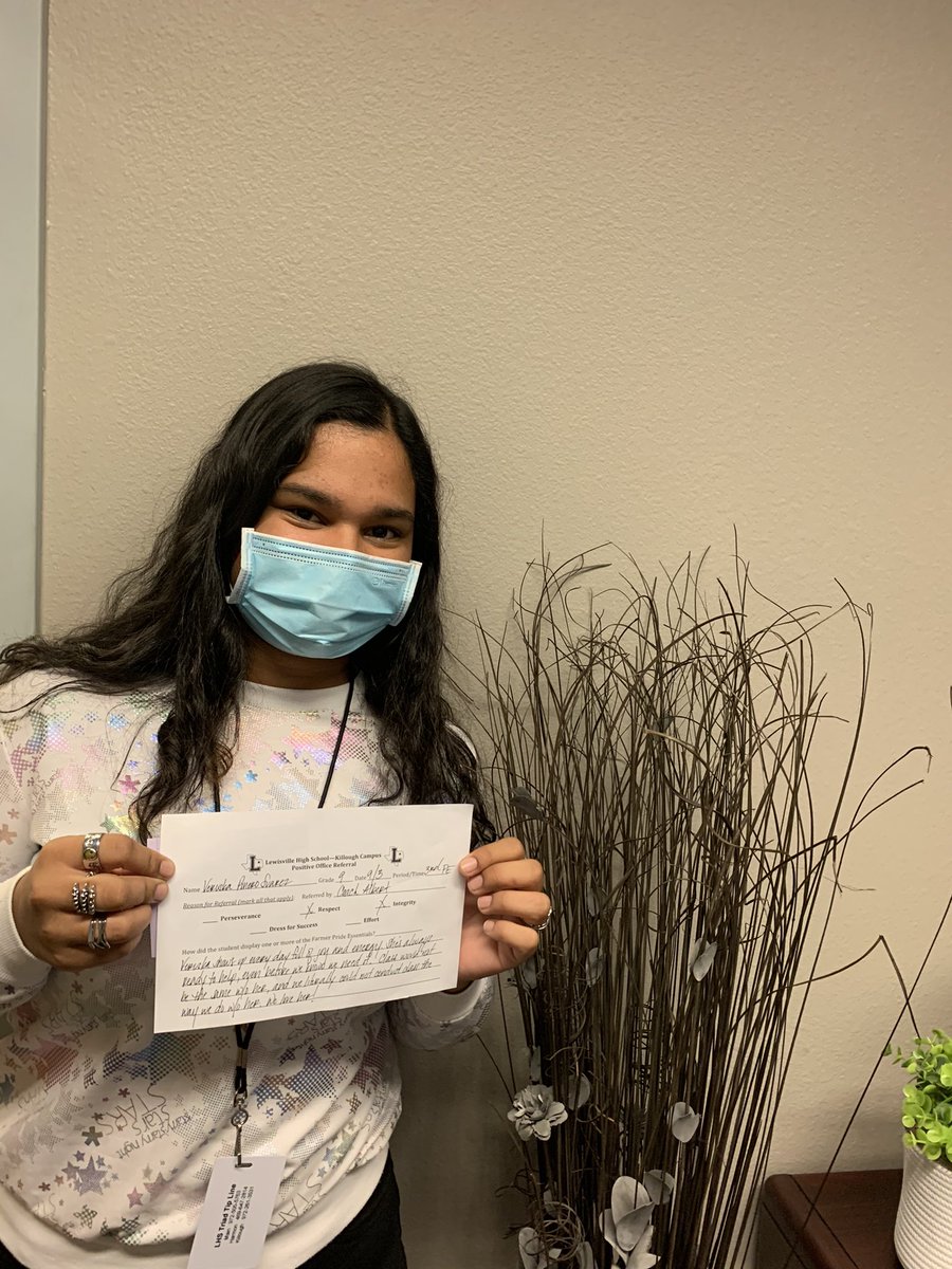 MrBadyna's tweet photo. @LHSKillough @LHSHarmon @LewisvilleHS POSITIVE OFFICE REFERRALS! Great student exhibiting the attributes of Farmer P.R.I.D.E. #TodayAtLHSK https://t.co/4VkfJHyZDf