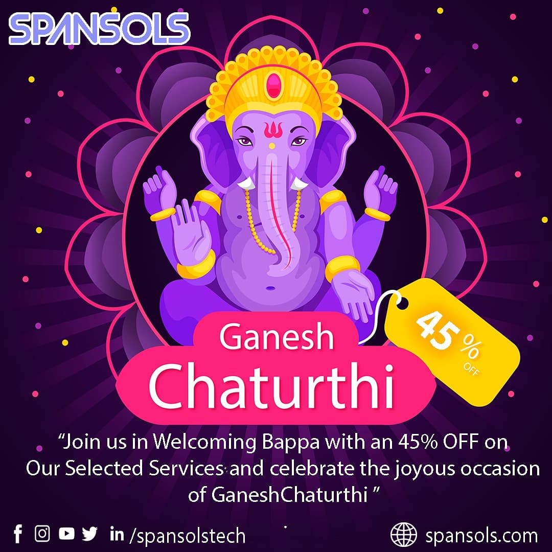 spansolstech's tweet image. “Join us in Welcoming Bappa with an 45% OFF on Our selected Services  and celebrate the joyous occasion of Ganesh Chaturthi ” ​
#spansols #bappa #bappalover #moryamajha #ganeshchaturthi #kolhapur #bappamorya  #dahihandi #ganesha #ganapatibappamorya #bappamajha #ganpati #festive