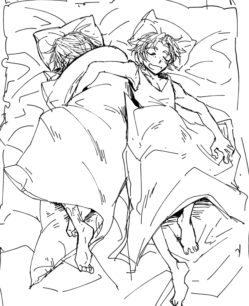 寝る前にさくっとらくがきしたろ と思って今ここ るすけ 11月まで多忙の漫画