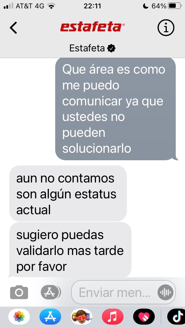 lullaby_1709's tweet photo. @estafeta yo debo esperar el tiempo que sea necesario no las 24 a 48 hrs que se comprometen a dar respuesta, y el colmo me deja hablando sola porque me manda la dichosa encuesta https://t.co/CSBPj9V11x