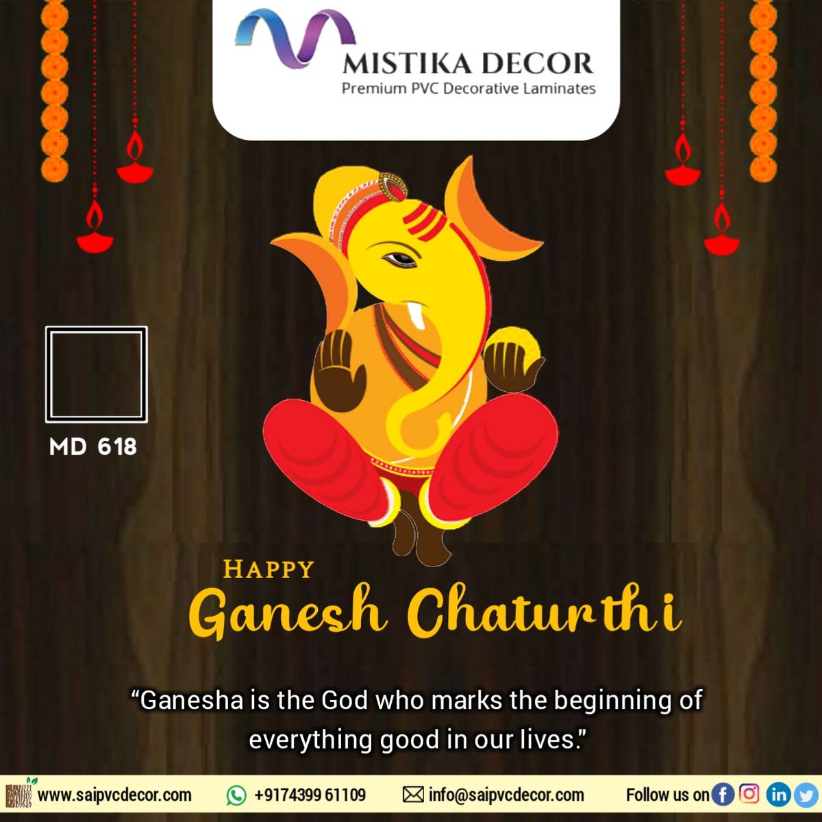 PvcSai's tweet image. This Ganesh Chaturthi, let's wish Ganpati ji visits our home with bags full of happiness, prosperity, love and peace.

Ganpati Bappa Morya!

#pvclaminates
#pvcmanufacturing
#pvcdesigns
#pvchomedesigns
#pvcofficedesigns
#saipvcdecor
