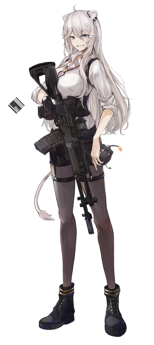 獅白ぼたん 「#ししらーと
🔫♌️💣 」|詰め木🐧のイラスト